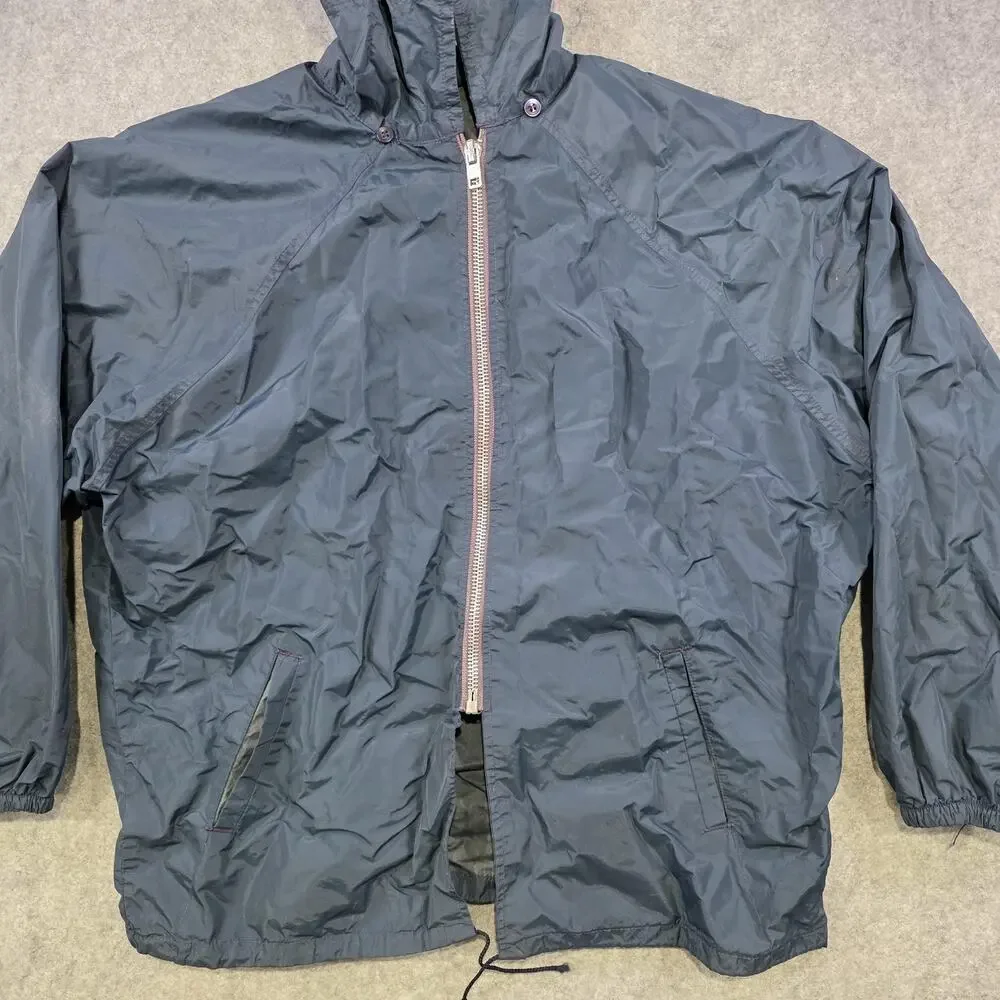 VTG Champion‎ Running Man Jacket Mens XL Blue Nylon Hooded Windbreaker Made USA